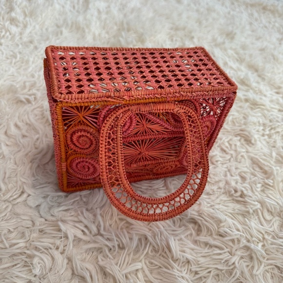 Apaya Cofre Handmade Top Handle Handbag straw square orange - Picture 1 of 7